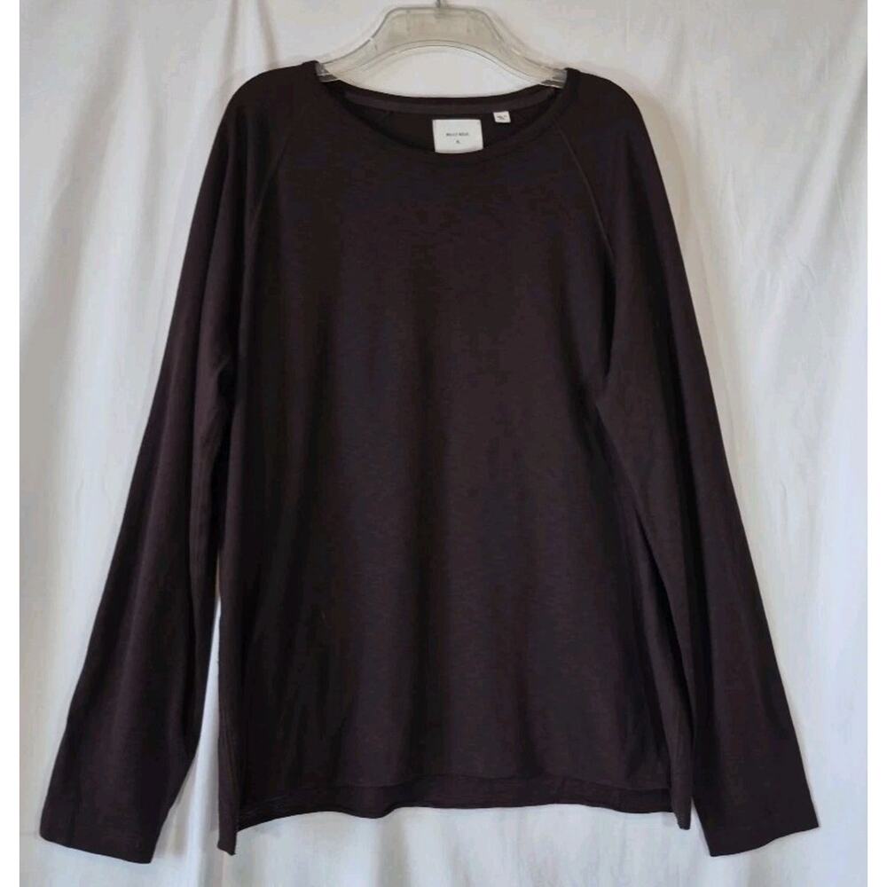 Billy Reid Cotton Blend Raglan Long Sleeve Black Crewneck Top XL Burnout